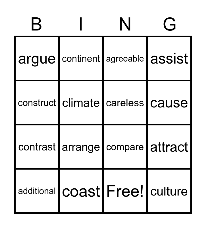 3rd Grade Tier 2 Vocabulary Bingo Card