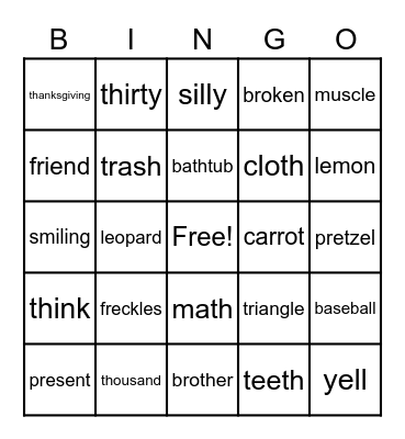 /th/, /r/, /l/ Bingo Card