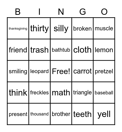 /th/, /r/, /l/ Bingo Card