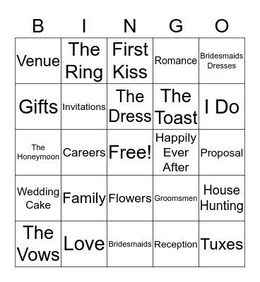 WEDDING BINGO Card