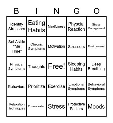 Stress Bingo Card