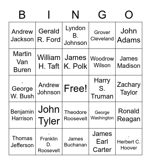 President Bingo Card