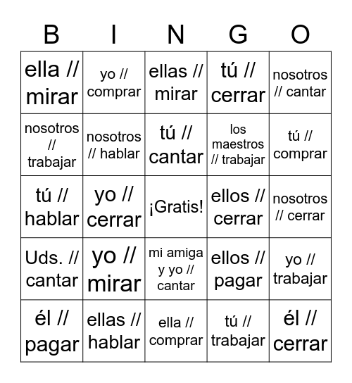 El pretérito de verbos -AR Bingo Card