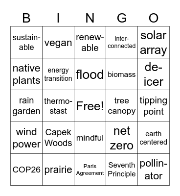 Seventh Principle Bingo Card