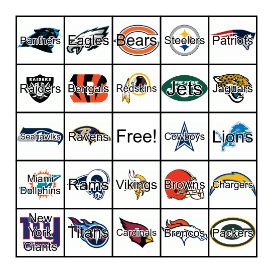 NFL Football Bingo Card