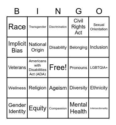Inclusion Bingo Card