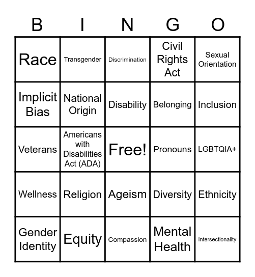 Inclusion Bingo Card