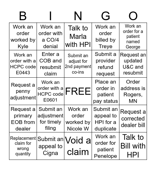 HPI Collections Bingo Card