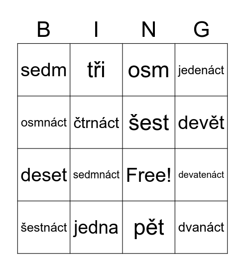 Números 1-20 Bingo Card