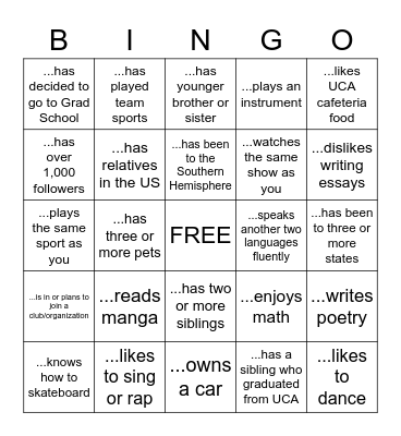 Ice Breaker Bingo Card