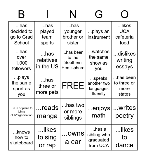 Ice Breaker Bingo Card