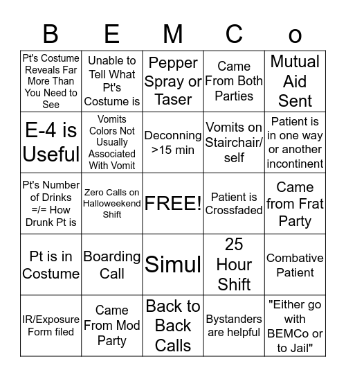 EMS BINGO Card