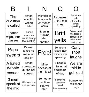 BCNU Convention Bingo Card