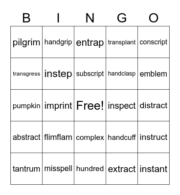 Syllable Division- vc.ccv, vcc.ccv, vc.cccv Bingo Card