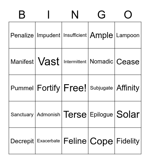 Vocab Bingo #2 Bingo Card