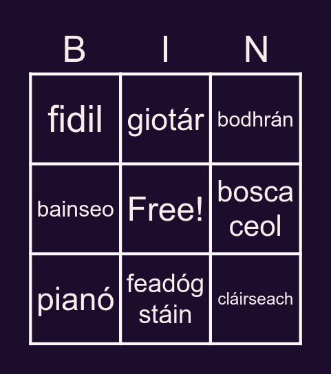 Uirlisí Ceoil Bingo Card