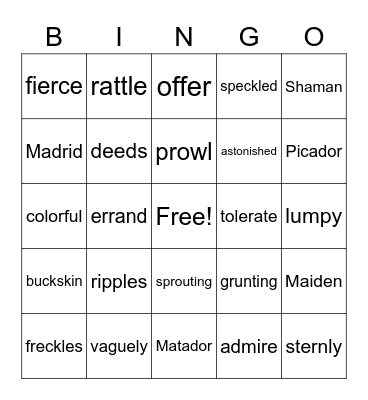 Vocabulary Bingo Card