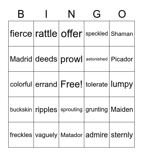 Vocabulary Bingo Card