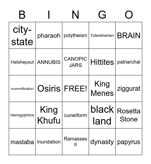Ancient Egypt Bingo Card