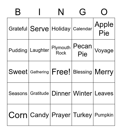 Thanksgiving Bingo Card