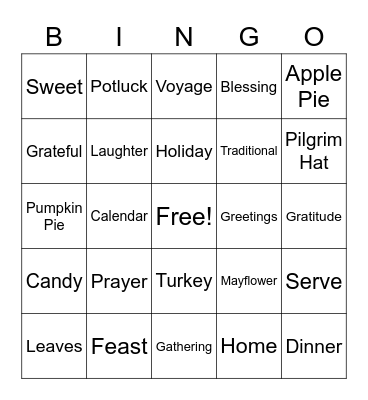 Thanksgiving Bingo Card