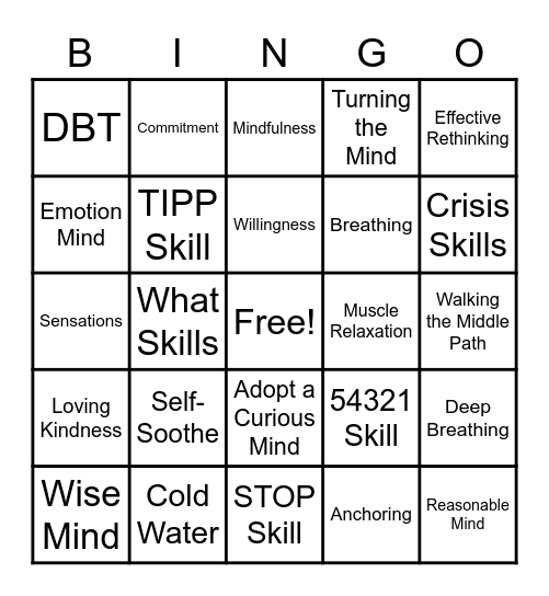 DBT Mindfulness Skills Bingo! Bingo Card