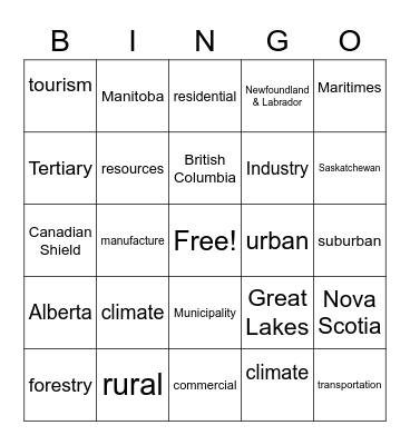 Gr. 3/4 Social Studies: Ontario & Canada Bingo Card