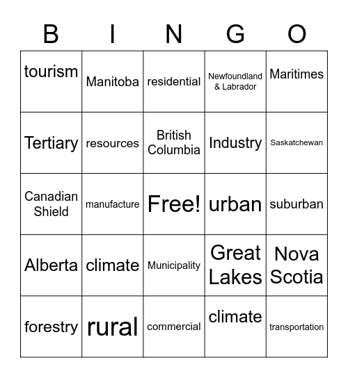 Gr. 3/4 Social Studies: Ontario & Canada Bingo Card