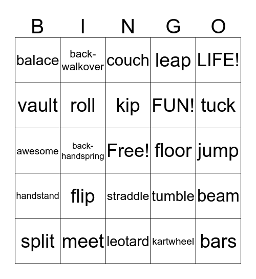 GYMNASTICS BINGO  Bingo Card