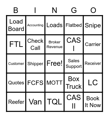 Sales Support Bingo Card