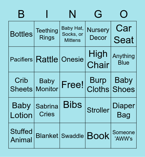 Baby Shower Bingo Card