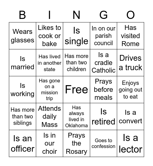 Ladies Club Bingo Card