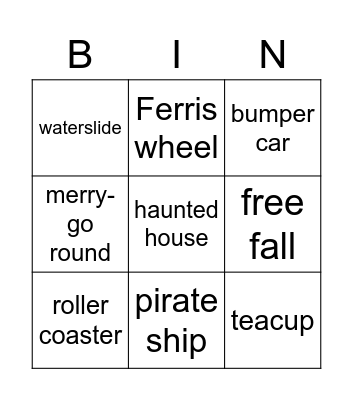 amusement park Bingo Card