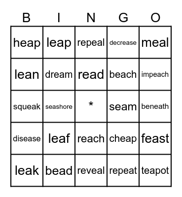 Vowel Team -ea Bingo Card