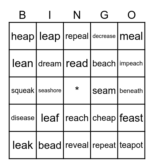 Vowel Team -ea Bingo Card