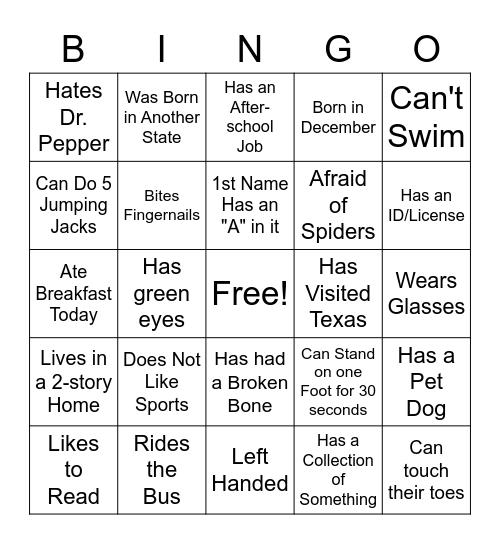 Friend Bingo Card