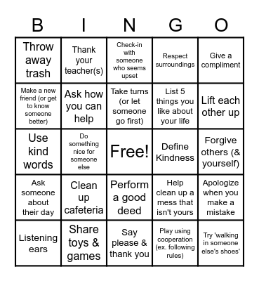 CARING classroom Bingo Card