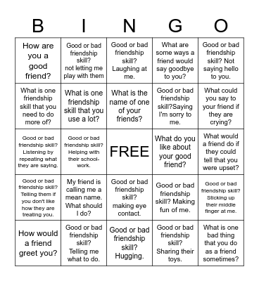 Friendship skills  Bingo Card