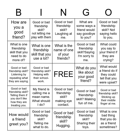 Friendship skills  Bingo Card