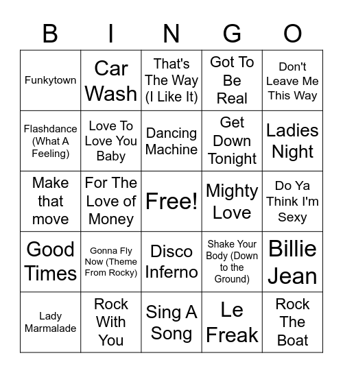 DISCO DANCE FEVER MIX Bingo Card