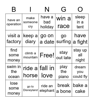 Have You Ever...? Bingo Card