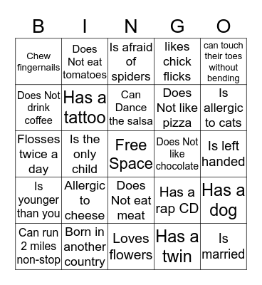 Ice Breaker  Bingo Card