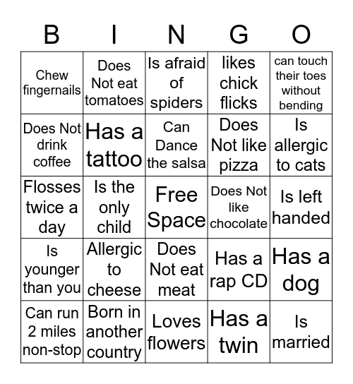 Ice Breaker  Bingo Card