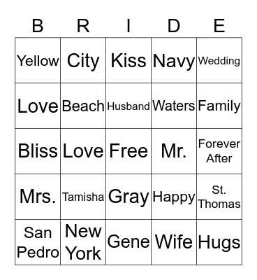 Mr. & Mrs Waters Bingo Card