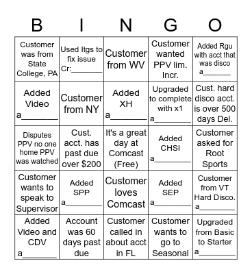 Disco Bingo (please provide acct. # for anything with a______ at the bottom Cr is the # for the ITG) 1 Square Per Account Bingo Card