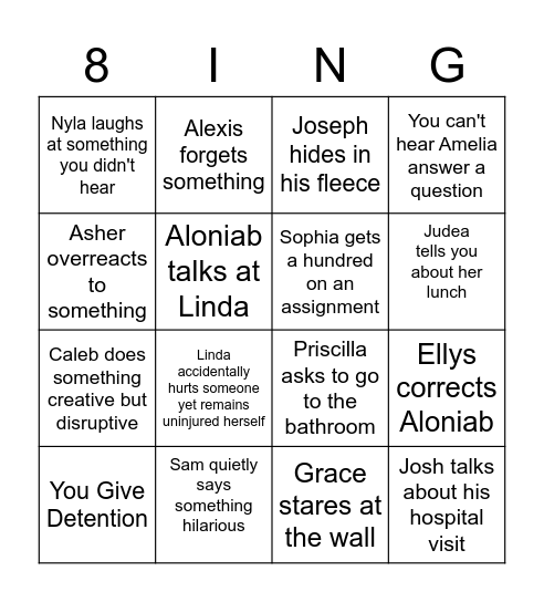 8th Grade Bingo Card