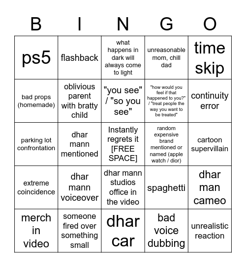 Dhar Mann Bingo v3 Bingo Card