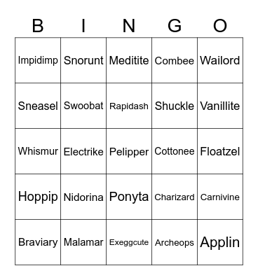 Pokemon Bingo Card