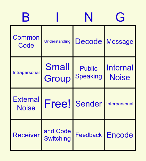 Communication Bingo Card