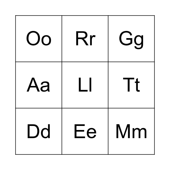 Beginning Alphabet Bingo Card